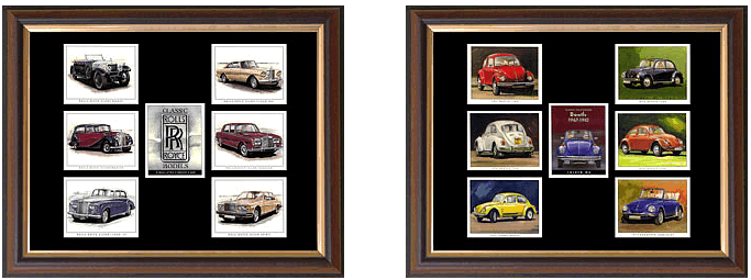 MG SPORTS CARS CARDS MOUNTED AND FRAMED
